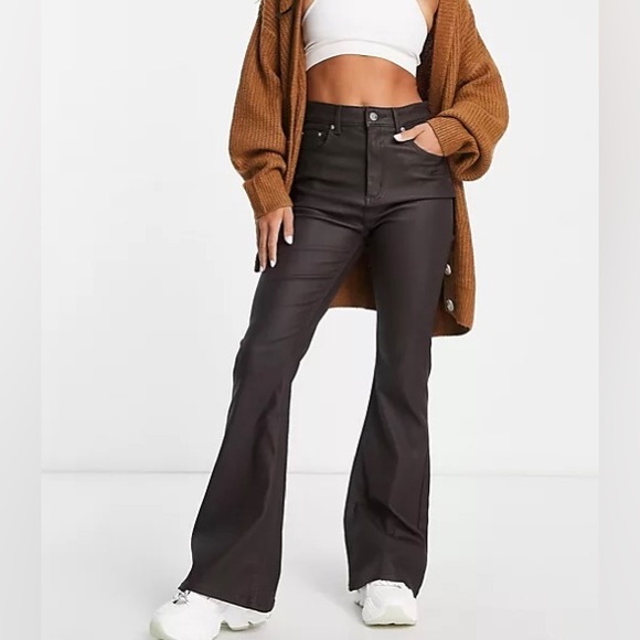 ASOS Design Power stretch flared jeans in coated chocolate brown 🍪 NWT 34/30 🍪 - Picture 12 of 12